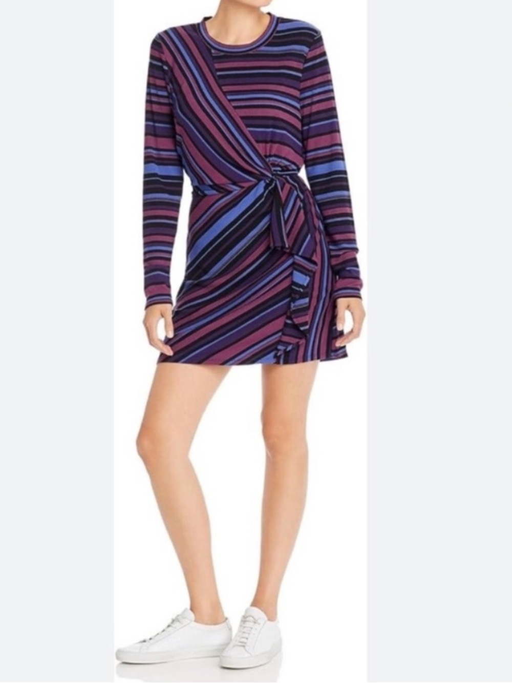 Parker Kade Ribbed Faux Wrap Striped Sweater Dress